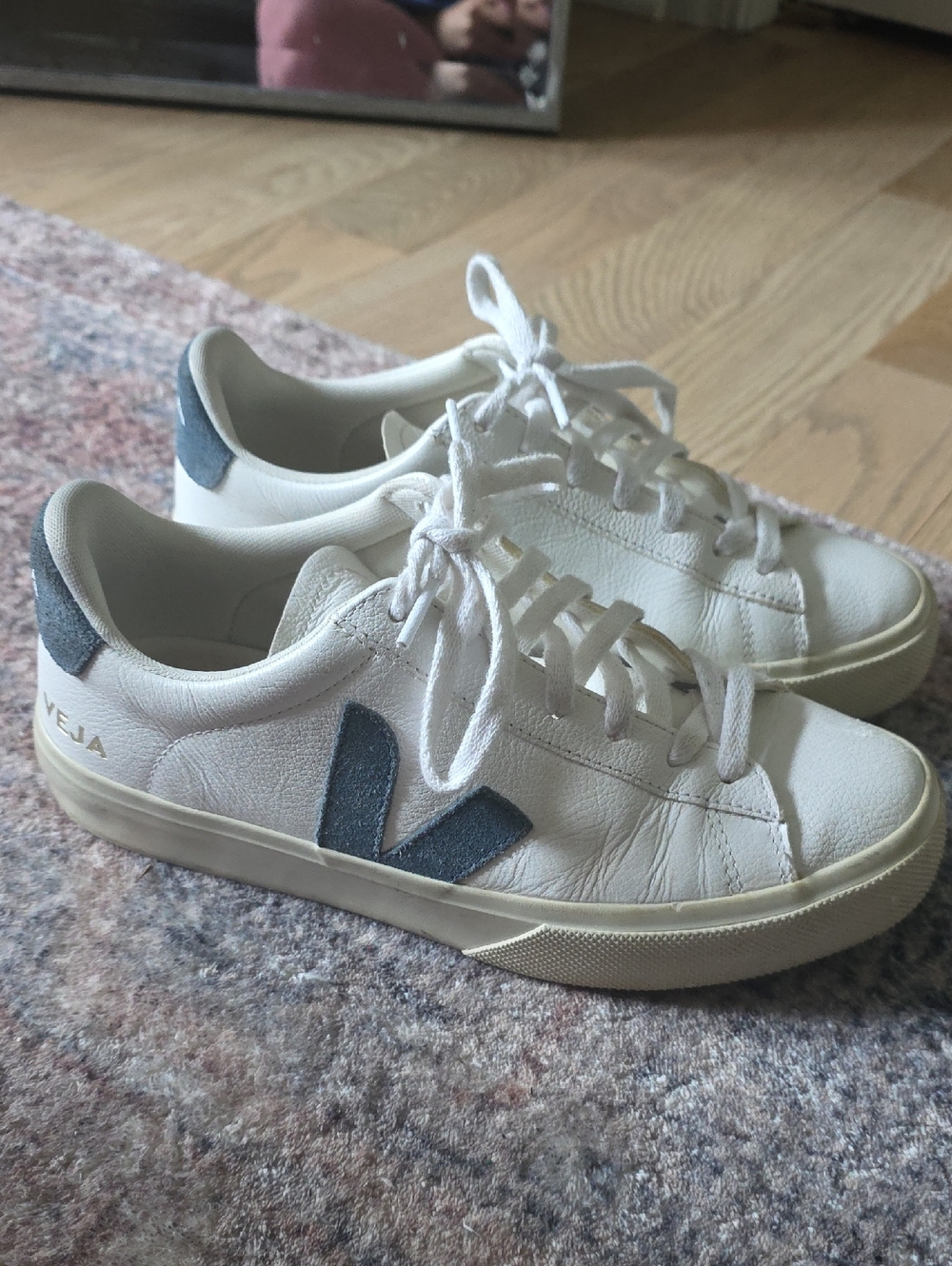 Veja White Leather Sneakers with Blue Suede V